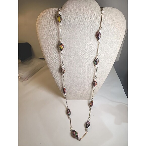 Vintage 16" Necklace Venetian Millefiori Italy Glass Murano Large Italian Beads - Picture 2 of 6